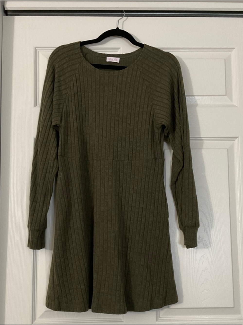 Pink Lily Olive Ribbed Crewneck Top